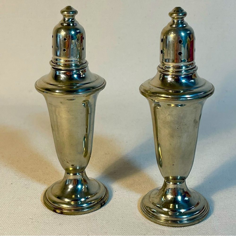 Empire Pewter weighted glass lined salt pepper shakers vintage elegant tableware